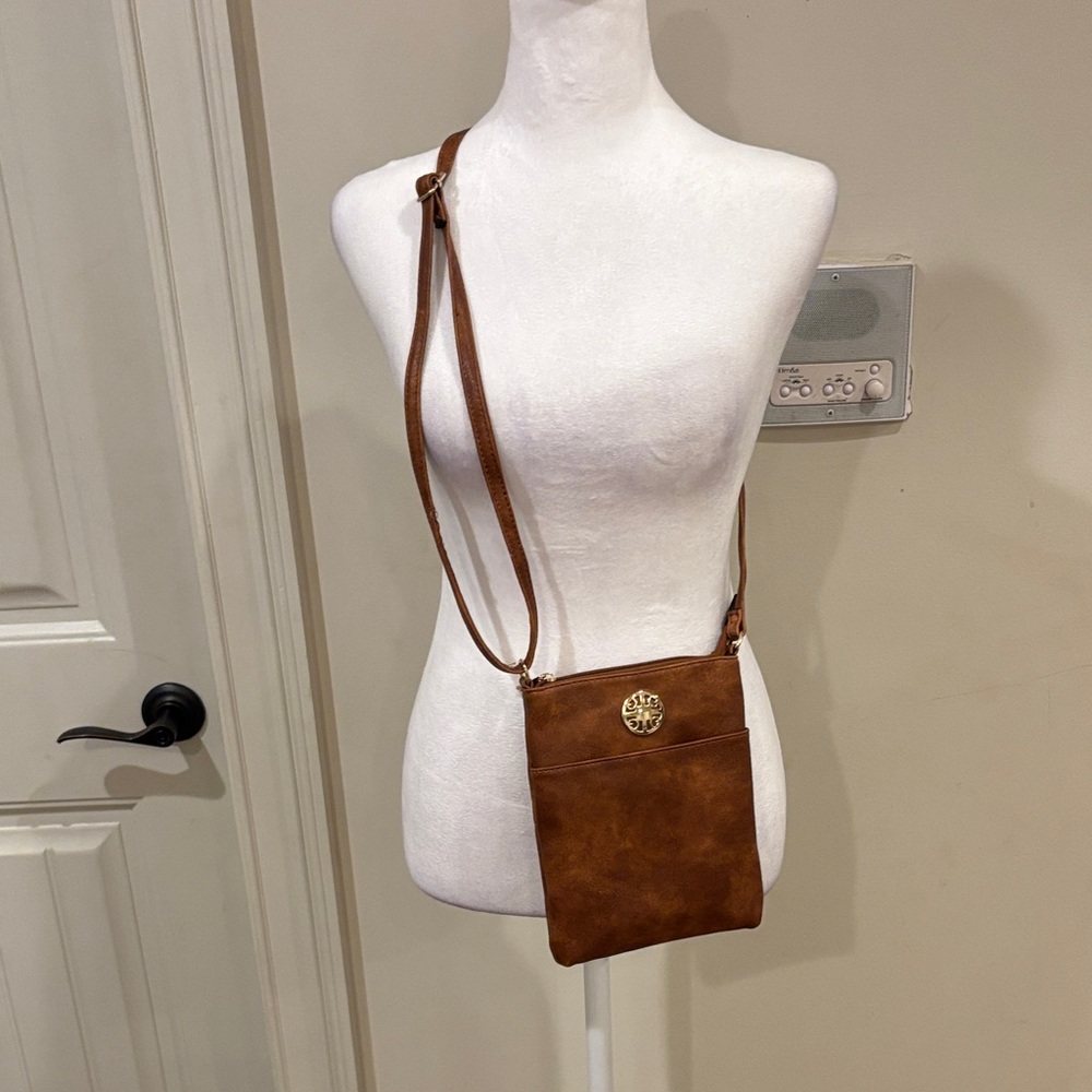 Brown Crossbody Bag with Gold Accent